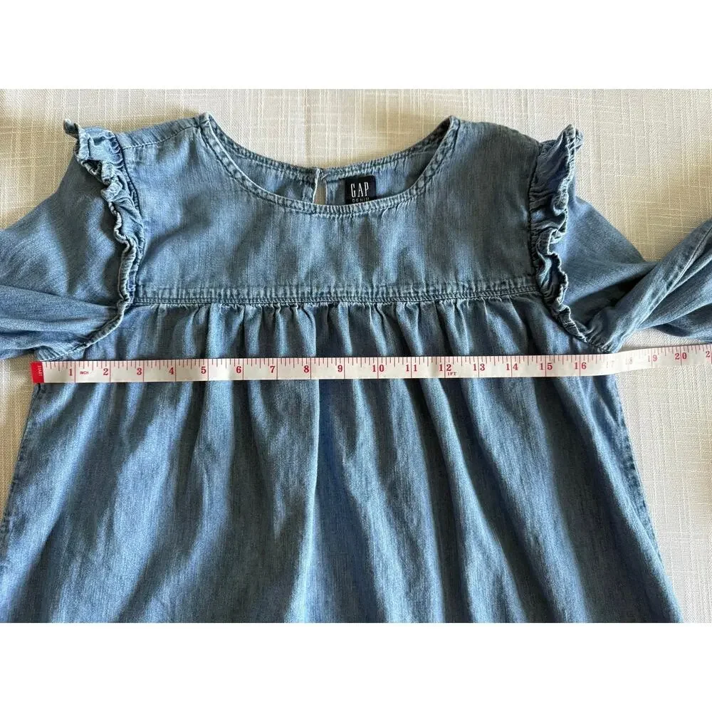 GAP Girls Denim Top Long Sleeve Ruffle Peplum Style Light Wash Size XXL=16/18